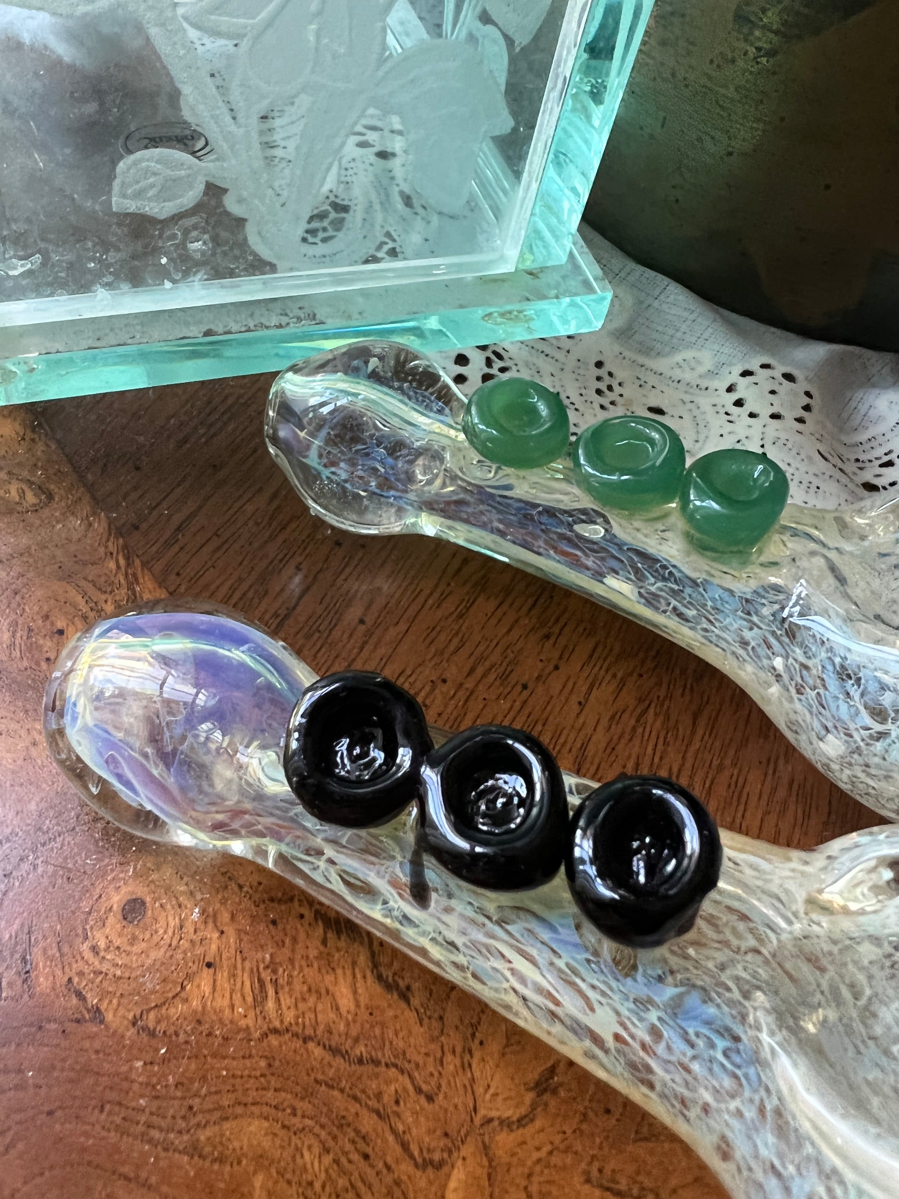 Ripkitty 4” Large Silver Fumed Frit with Marble Accents Glass Dry Herb Hand Pipe