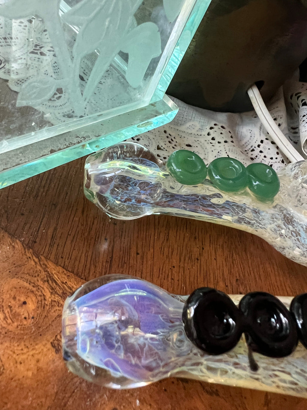 Ripkitty 4” Large Silver Fumed Frit with Marble Accents Glass Dry Herb Hand Pipe