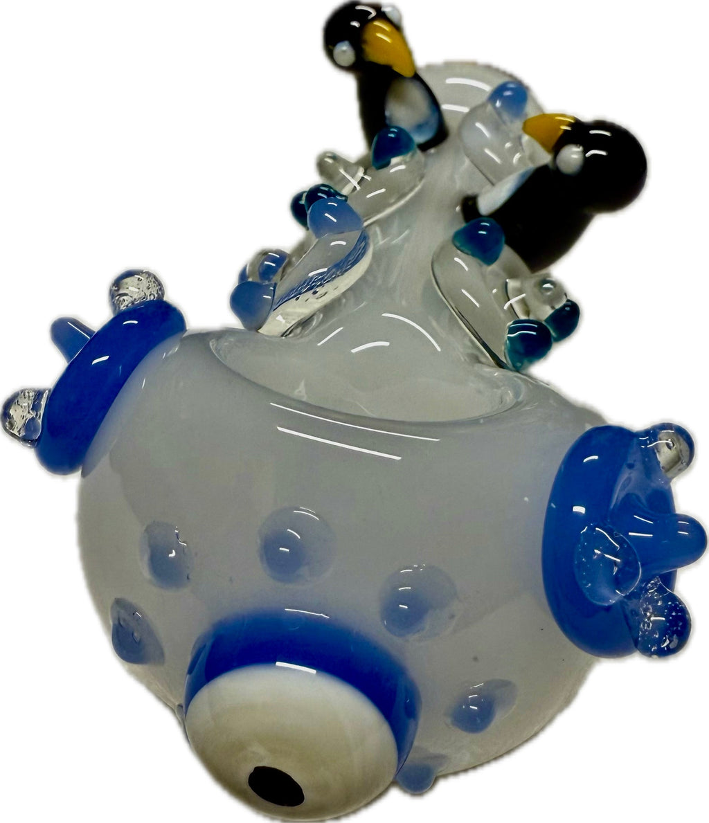 Ripkitty 4.5" Tobacco Dry Herb Hand Pipe Spoon Color Tube Glass with Penguins Art