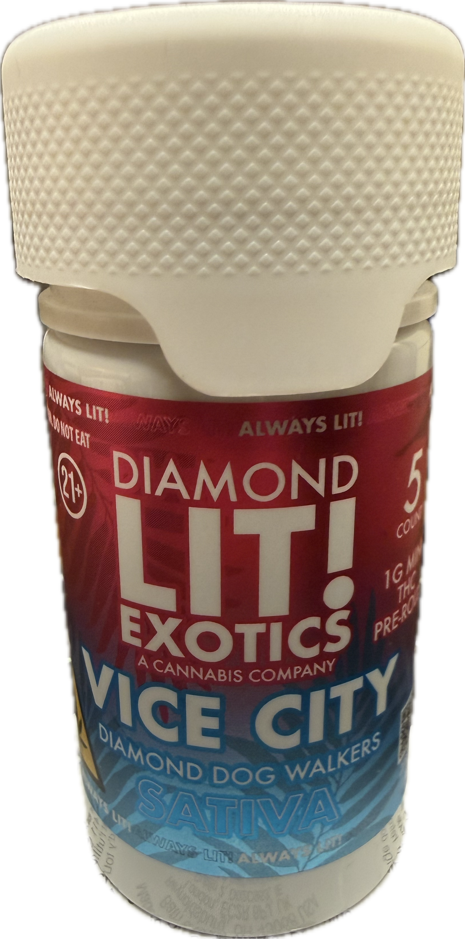 Diamond Lit! – Premium Exotics Dog Walkers – 5CT Jar – 1G D8 Pre Rolls (Sativa / Hybrid / Indica)