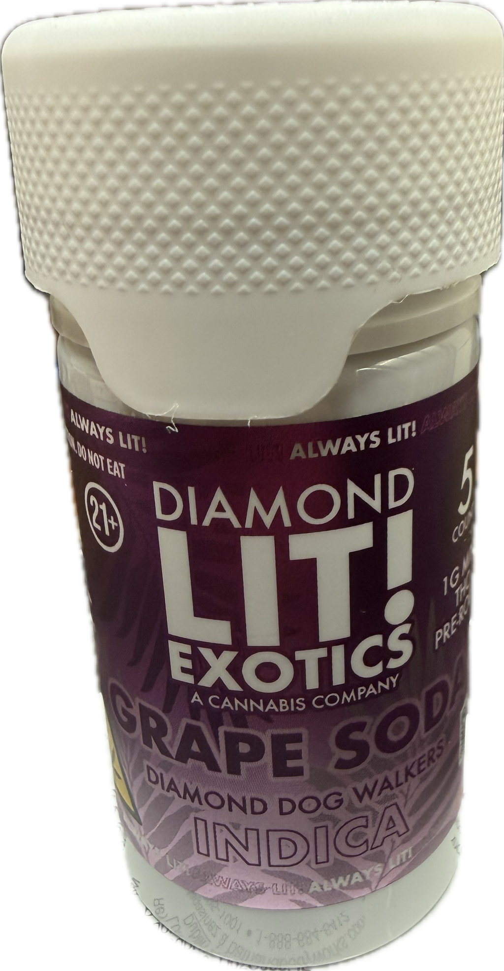 Diamond Lit! – Premium Exotics Dog Walkers – 5CT Jar – 1G D8 Pre Rolls (Sativa / Hybrid / Indica)