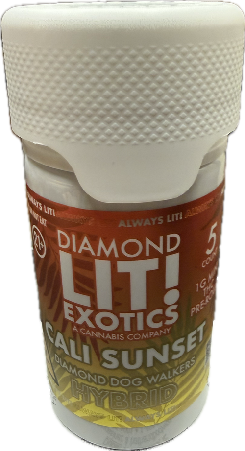 Diamond Lit! Exotics 1G Delta-8 Dog Walkers (5ct Jar) | Sativa, Hybrid, Indica Pre-Rolls