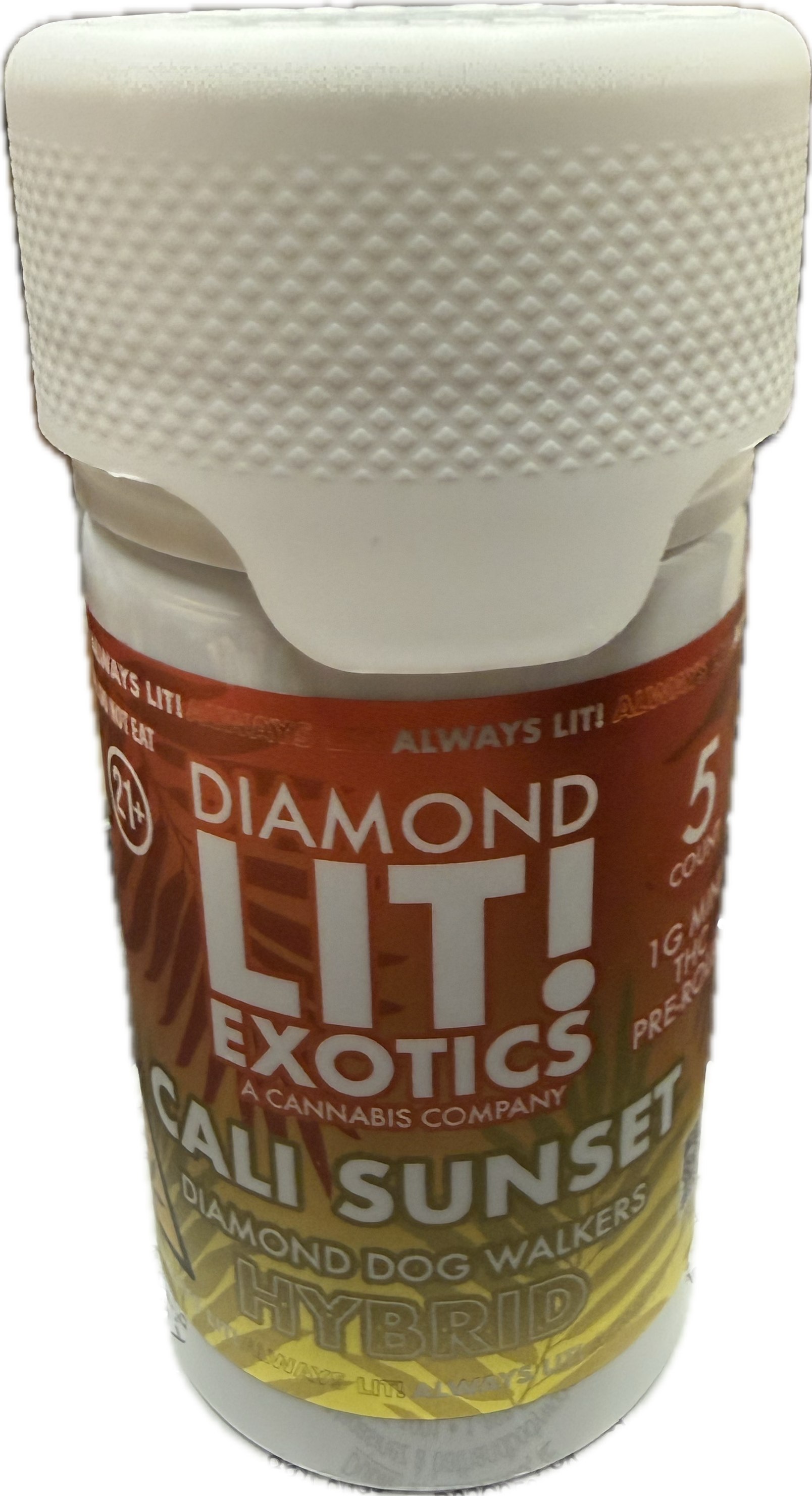 Diamond Lit! – Premium Exotics Dog Walkers – 5CT Jar – 1G D8 Pre Rolls (Sativa / Hybrid / Indica)