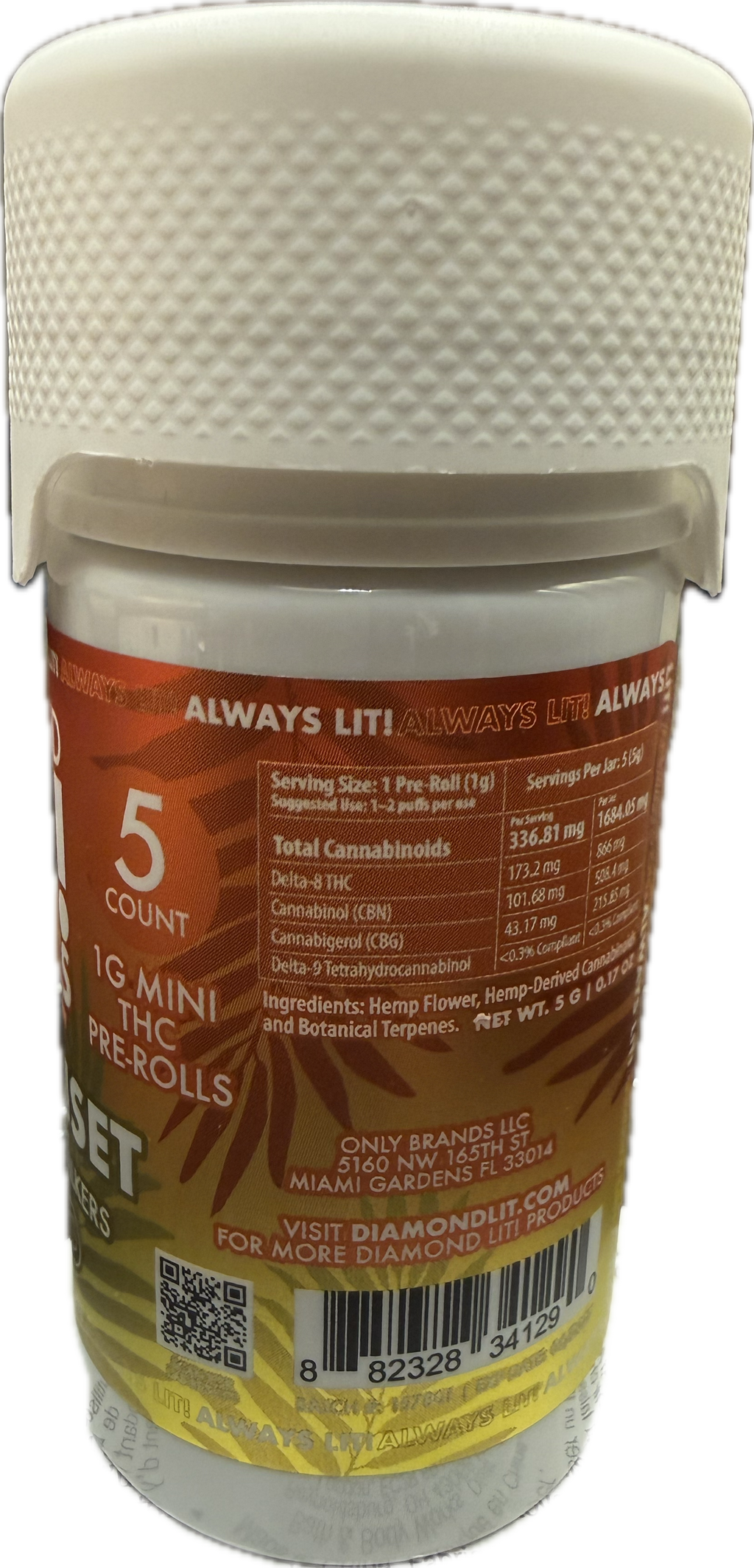 Diamond Lit! – Premium Exotics Dog Walkers – 5CT Jar – 1G D8 Pre Rolls (Sativa / Hybrid / Indica)